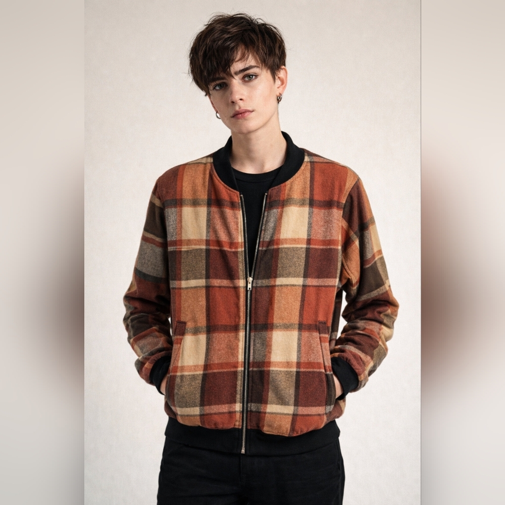 ✨ SHEIN Plaid Bomber Jacket – Size XL